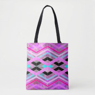 Bolsa Tote Roxo Rosa e Geométrico Aquático Cruzando Listras