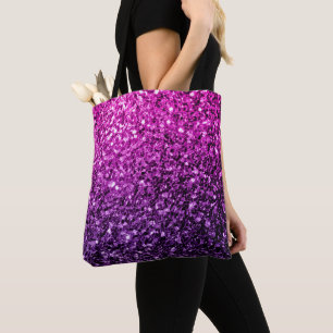 Bolsa Tote Roxo Rosa Ombre brilho falso faísca
