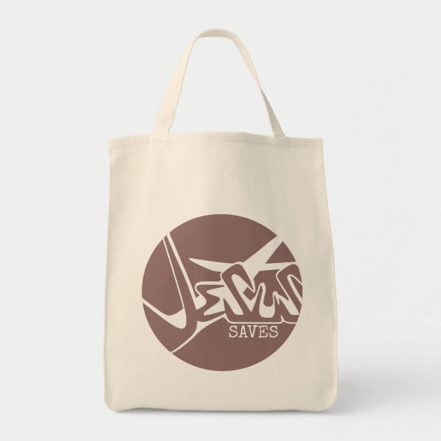 Bolsa Tote Roxo Rosa Verde Círculo Jesus Salva Grafite (Frente)