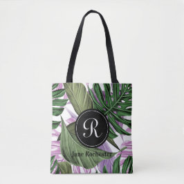Bolsa Tote Roxo Verde Tropical de Verão deixa monograma