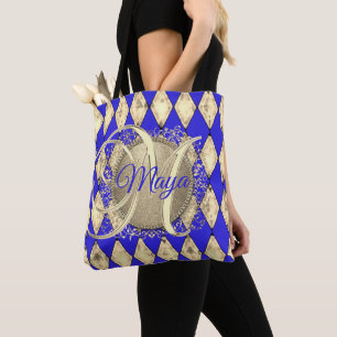 Bolsa Tote Royal Blue e Dourado Glam Monograma