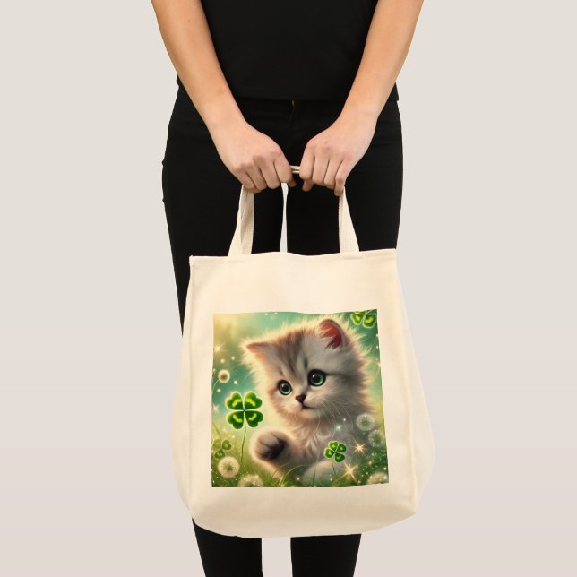 Bolsa Tote Rua Adorável de Kitten. Trevo de 4 Folhas (Frente (produto))