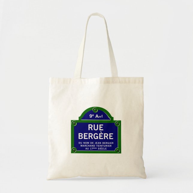 Bolsa Tote Rua Bergere, sinal de rua de Paris (Frente)