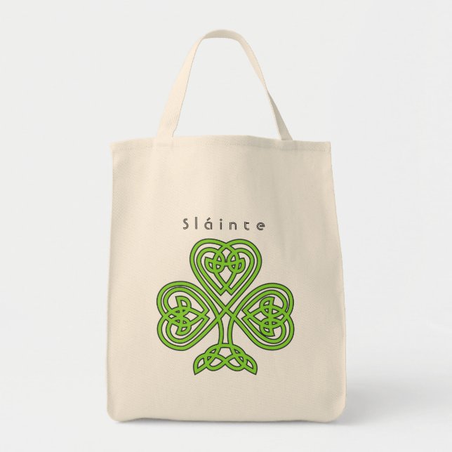 Bolsa Tote Rua Celta Design Shamrock, Slainte do Dia de Patri (Frente)