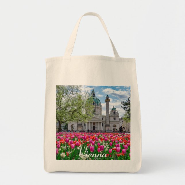 Bolsa Tote Rua. Charles Church em primavera em Viena, Áustria (Frente)