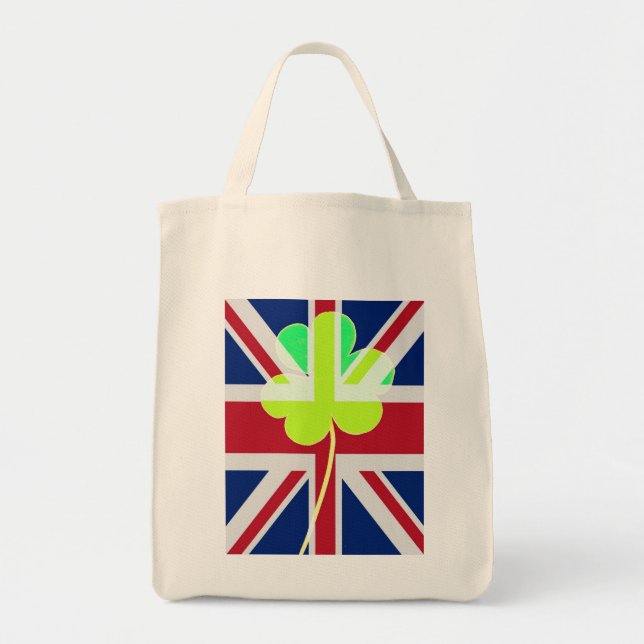 Bolsa Tote Rua de Clover da Irish British Flag Shamrock, Patr (Frente)