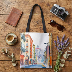 Bolsa Tote Rua Europeia em Aquarela