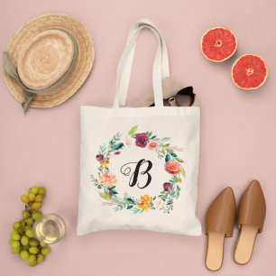 Bolsa Tote Rua Floral Rosa-Rosa Branca Bridesmaid Inicial