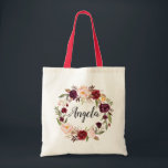 Bolsa Tote Rua Floral Vermelha Brilhante Bridesmaid<br><div class="desc">Burgundy Red Blush Floral Wreath Bridesmaid Favor Tote Bag. (1) Para mais personalização,  clique no link "personalizar mais" e use nossa ferramenta design para modificar esse modelo. (2) Se precisar de ajuda ou itens correspondentes,  entre em contato comigo.</div>