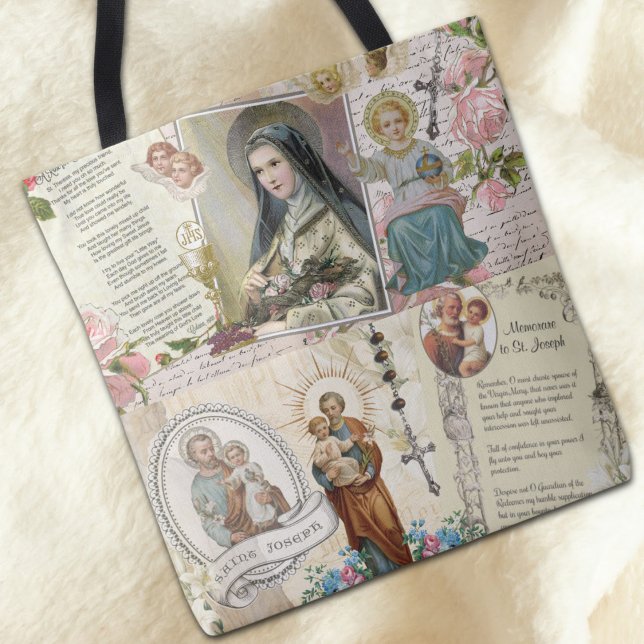 Bolsa Tote Rua religiosa católica Joseph Therese Collage (Criador carregado)