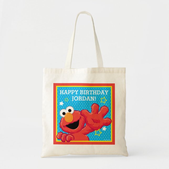 Bolsa Tote Rua Sésamo | Aniversário da Elmo - Bolinhas e Estr (Frente)