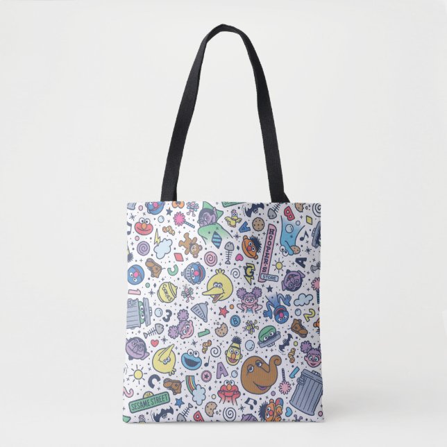 Bolsa Tote Rua Sésamo | Padrão de porta do Sesame Pals (Frente)