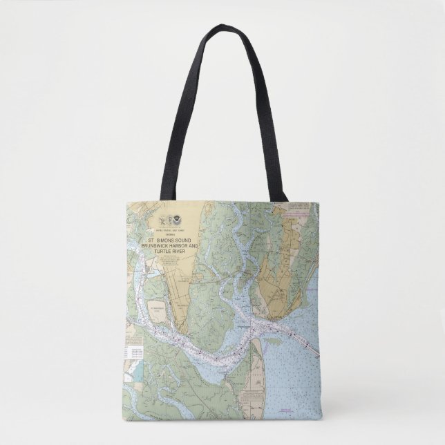 Bolsa Tote Ruas Simons Sound Brunswick Harbour e Turtle River (Frente)