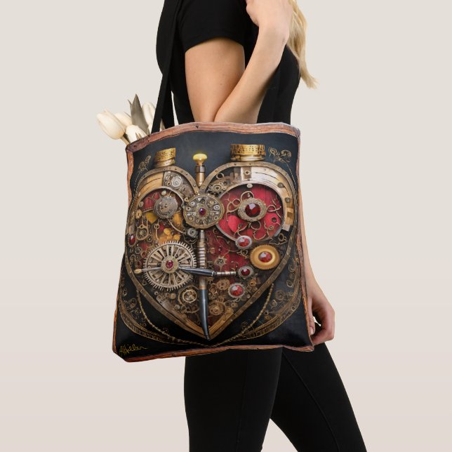 Bolsa Tote Rubis e Engrenagens Steampunk Coração Sombrio  (Close Up)