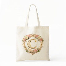 Rubor Rosa Dourado Floral Monograma Letra C Casame
