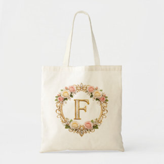Bolsa Tote Rubor Rosa Dourado Floral Monograma Letra F Casame