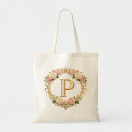 Bolsa Tote Rubor Rosa Dourado Floral Monograma Letra P Casame