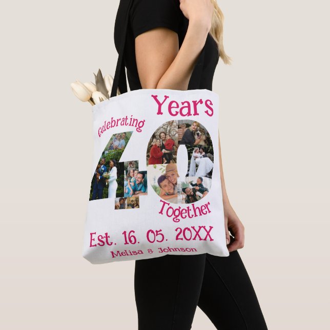 Bolsa Tote Ruby Red 40th Wedding Anniversário 11 Foto Colagem (Close Up)