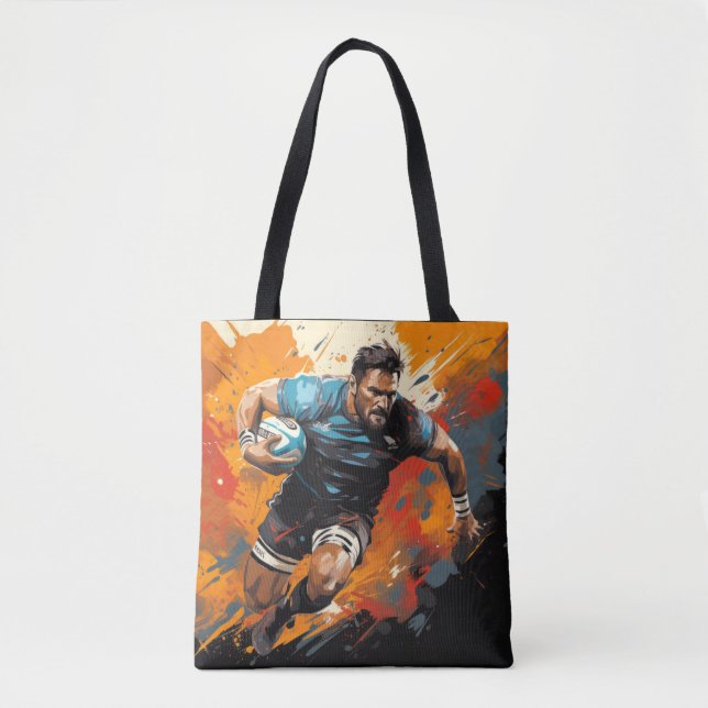 Bolsa Tote Rugby Action Sport Painting Abstrato Art Decor (Frente)