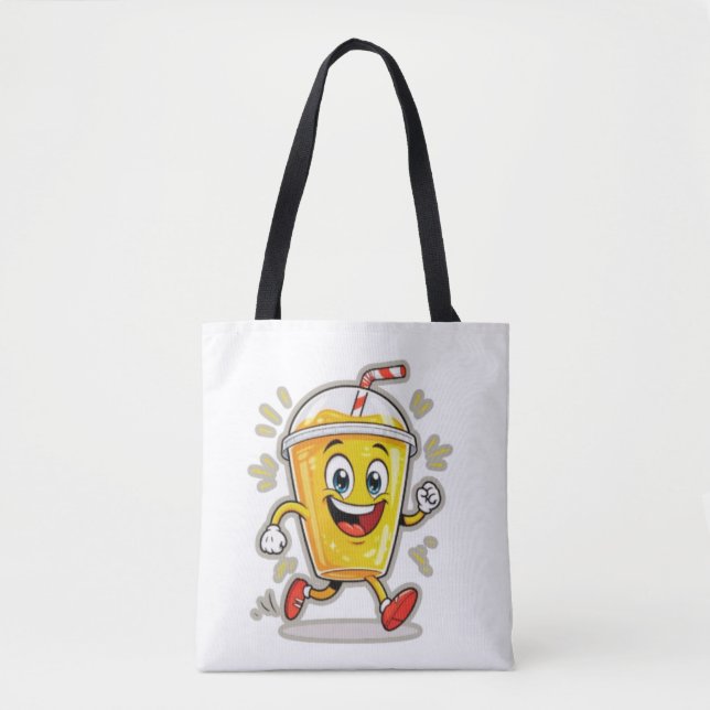 Bolsa Tote **Running Juice Cup Cartoon – Fun Street Drink Cha (Frente)