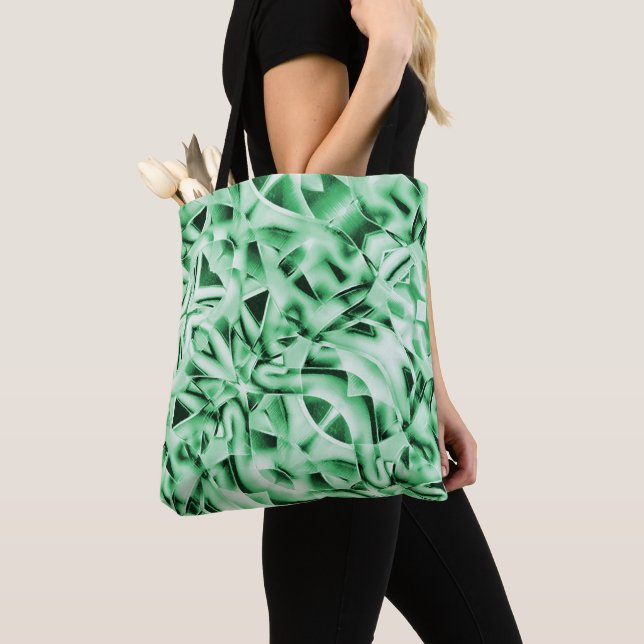 Bolsa Tote Russo ou não, branco verde estranho entrelaçado (Close Up)