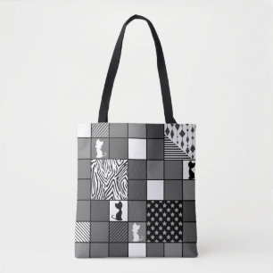 Bolsa Tote Russo, Popular, Preto e Branco, Patchwork, Simpl