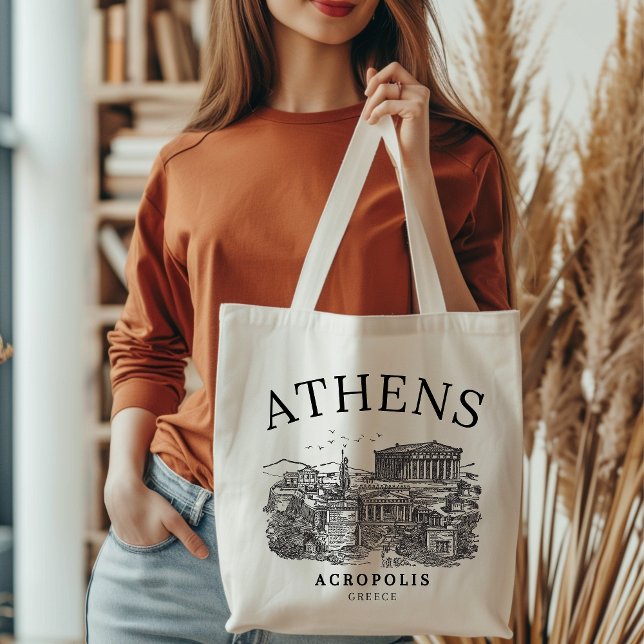 Bolsa Tote Rustic Acropolis of Greece Sketch (Criador carregado)