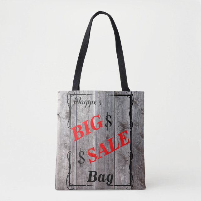 Bolsa Tote Rustic Barnwood Personalizada Bargain Hunter Venda (Frente)