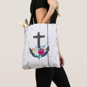 Bolsa Tote Rustic Beach Anchor & Bold Floral Summer Náutico