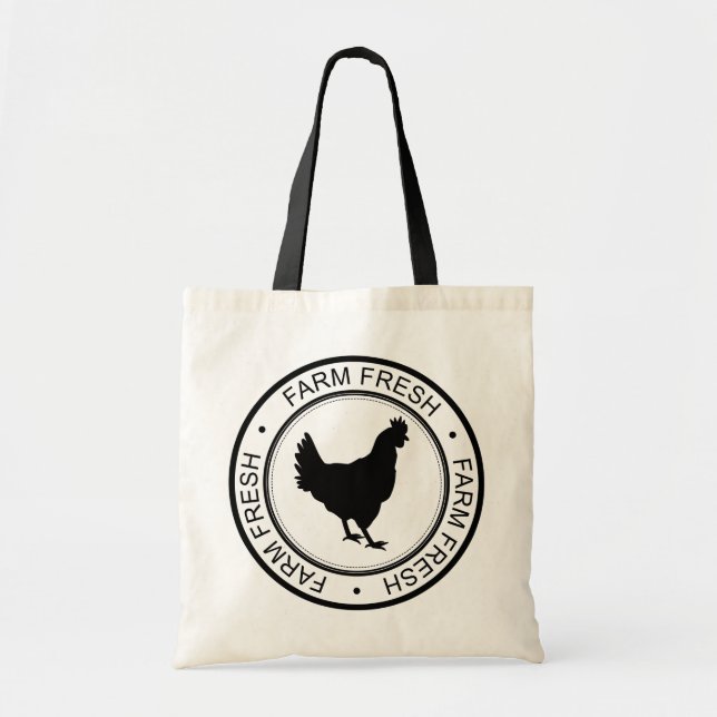 Bolsa Tote Rustic Black Farm Fresh Badge Black Hen (Frente)