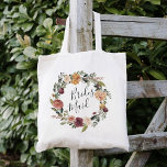 Bolsa Tote Rustic Bloom | Bridesmaid<br><div class="desc">Rustic elegant bridal party tote features a watercolor floral wreath of roses,  peonies and mums in rich autumn hues,  with "bridesmaid" inscribed inside in hand lettered script. Designed to match our Rustic Bloom collection.</div>