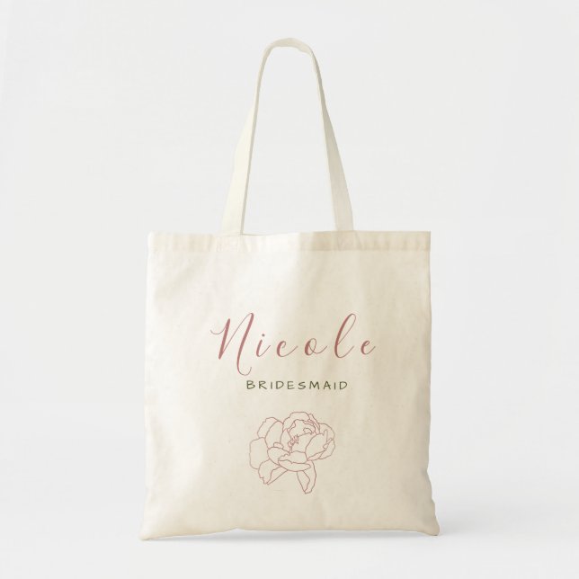 Bolsa Tote Rustic Blush Calligraphy Floral Bridesmaid Favor T (Frente)