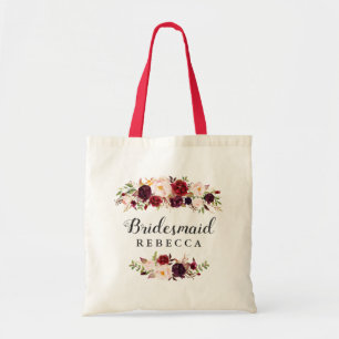 Bolsa Tote Rustic Burgundy Red Floral Bridesmaid Favor