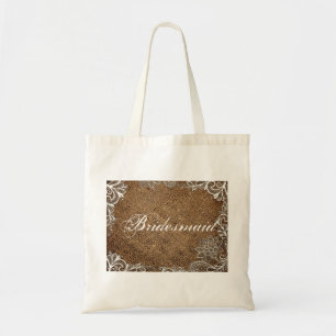 Bolsa Tote rustic burlap lace country bridmaid de casamento