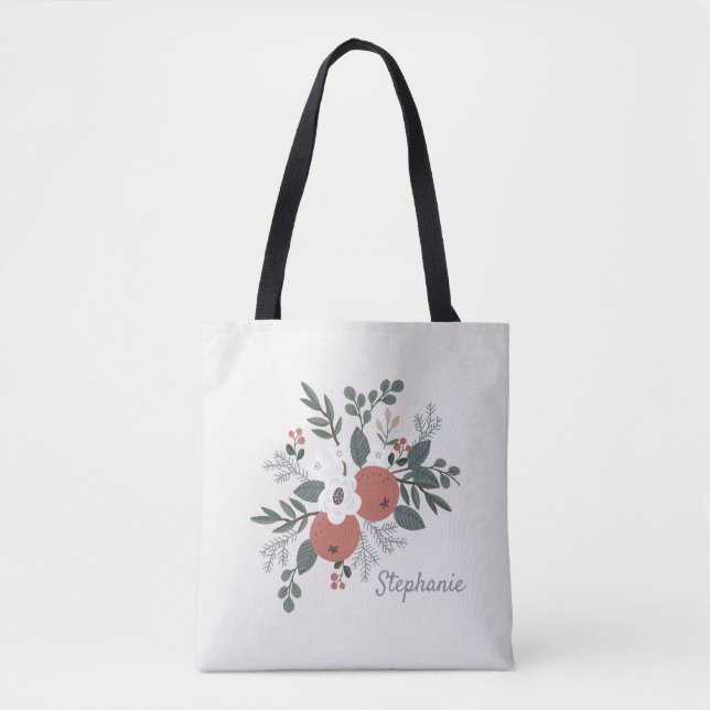 Bolsa Tote Rustic Christmas Folk Art Floral (Frente)