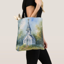 Bolsa Tote Rustic Church Path in Wildflower Meadow