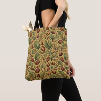 Bolsa Tote Rustic Coffee Bean & Leaf Pattern Print Cut Sew Ba