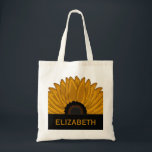 Bolsa Tote .Rustic Country Burlap Sunflower Wedes Favor<br><div class="desc">O casamento favorece o design com um girassol graficamente criado em um fundo de burlap utilizando as cores do ouro amarelo multitom,  ferrugem e preto,  com o fundo da burlap sendo um tom khaki.</div>