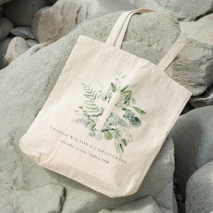 Bolsa Tote Rustic Eucalyptus Fern Foliage Cross Christening
