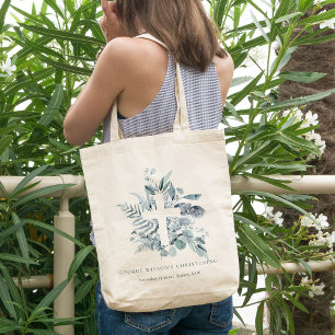 Bolsa Tote Rustic Eucalyptus Fern Foliage Cross Christening