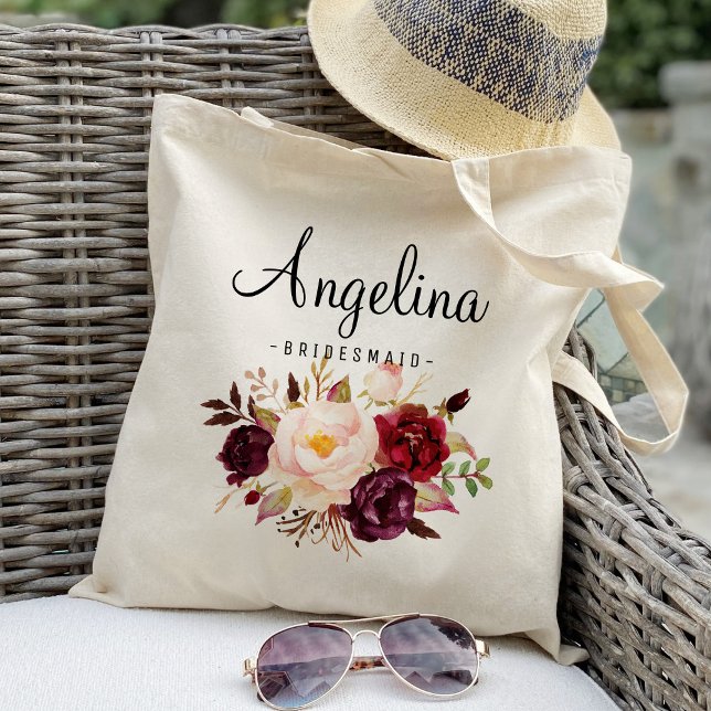Bolsa Tote Rustic Floral Bridesmaid Personalizada (Criador carregado)