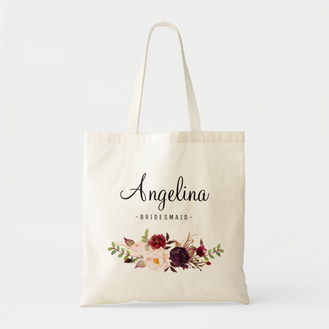 Bolsa Tote Rustic Floral Bridesmaid Personalizada- 04 (Frente)