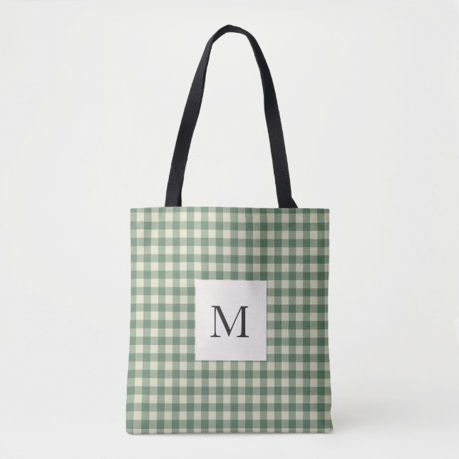 Bolsa Tote Rustic Green Gingham Moderno Natal (Frente)