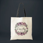 Bolsa Tote Rustic Mauve Plum Purple Floral Bridesmaid Favor<br><div class="desc">Este bolsa floral de mauve roxo, chico e prático é perfeito para o essencial do dia de carregando de casamento e faz uma bela manutenção. Personalize-o facilmente com o nome de cada dama de honra para um toque especial. Durável e na moda, esta bolsa de tote é uma forma sincera...</div>
