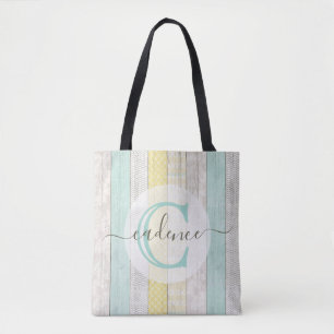 Bolsa Tote Rustic Mint & Yellow Boho Geo Modern Personalized