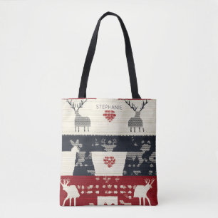 Bolsa Tote Rustic Nordic Reindeer & Snowflake Padrão do kit