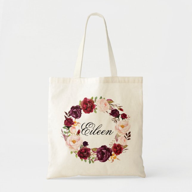 Bolsa Tote Rustic Peony Floral Wreath Wedding Bem-vindo (Frente)