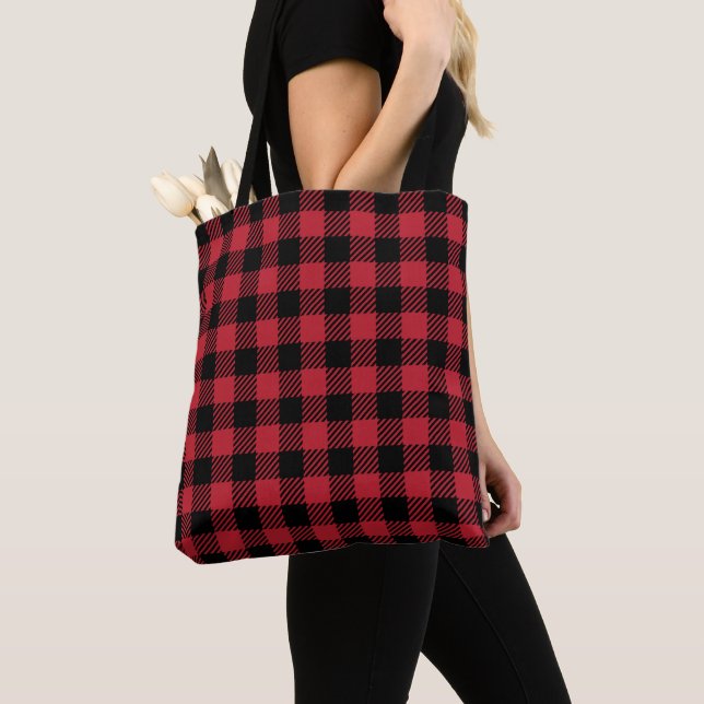 Bolsa Tote Rustic Red and Black Buffalo Plaid Flannel (Close Up)