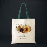 Bolsa Tote Rustic Sunflower Floral Watercolor Name Bridesmaid<br><div class="desc">Rustic Modern Sunflower Burgundy Purple Autumn Fall Floral Watercolor Elegant Girly Script Name Wedesmaid Tote Bag</div>