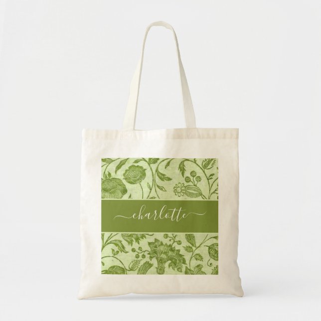 Bolsa Tote Rustic Vintage Green Floral (Frente)